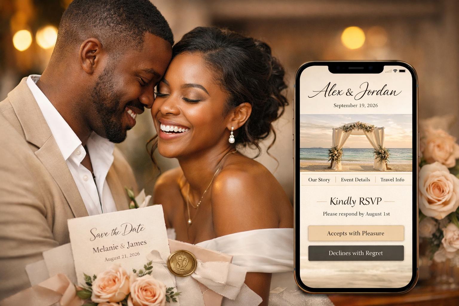 Custom wedding website design for modern couples